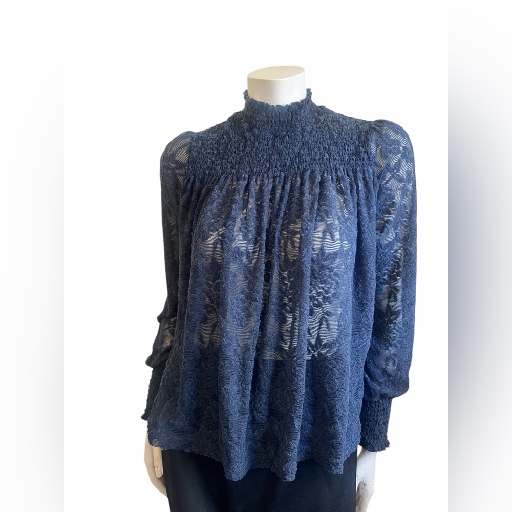 Anthropologie Deletta AMMANA  Navy Blue Lace Blouse XS